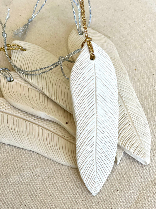 Handcarved Paperclay Feather Ornament | Style 2
